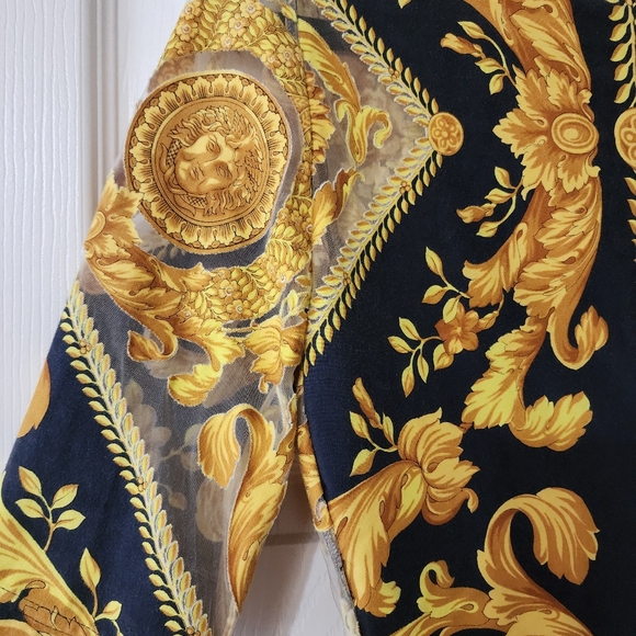 Vintage Gianni Versace Couture 1994 Baroque Print Sheer Mesh Illusion Bodysuit - Picture 7 of 13